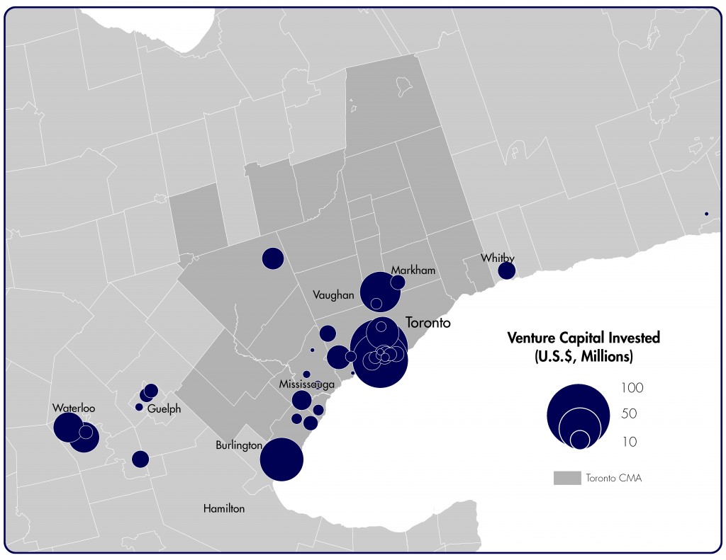 Map showing venture capital investment in Greater Toronto.